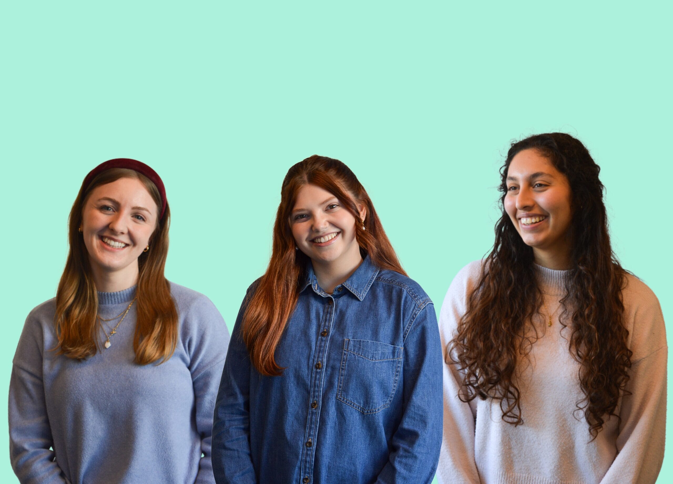 photos of rachel strong, bethany schild and sasha cook with a green background