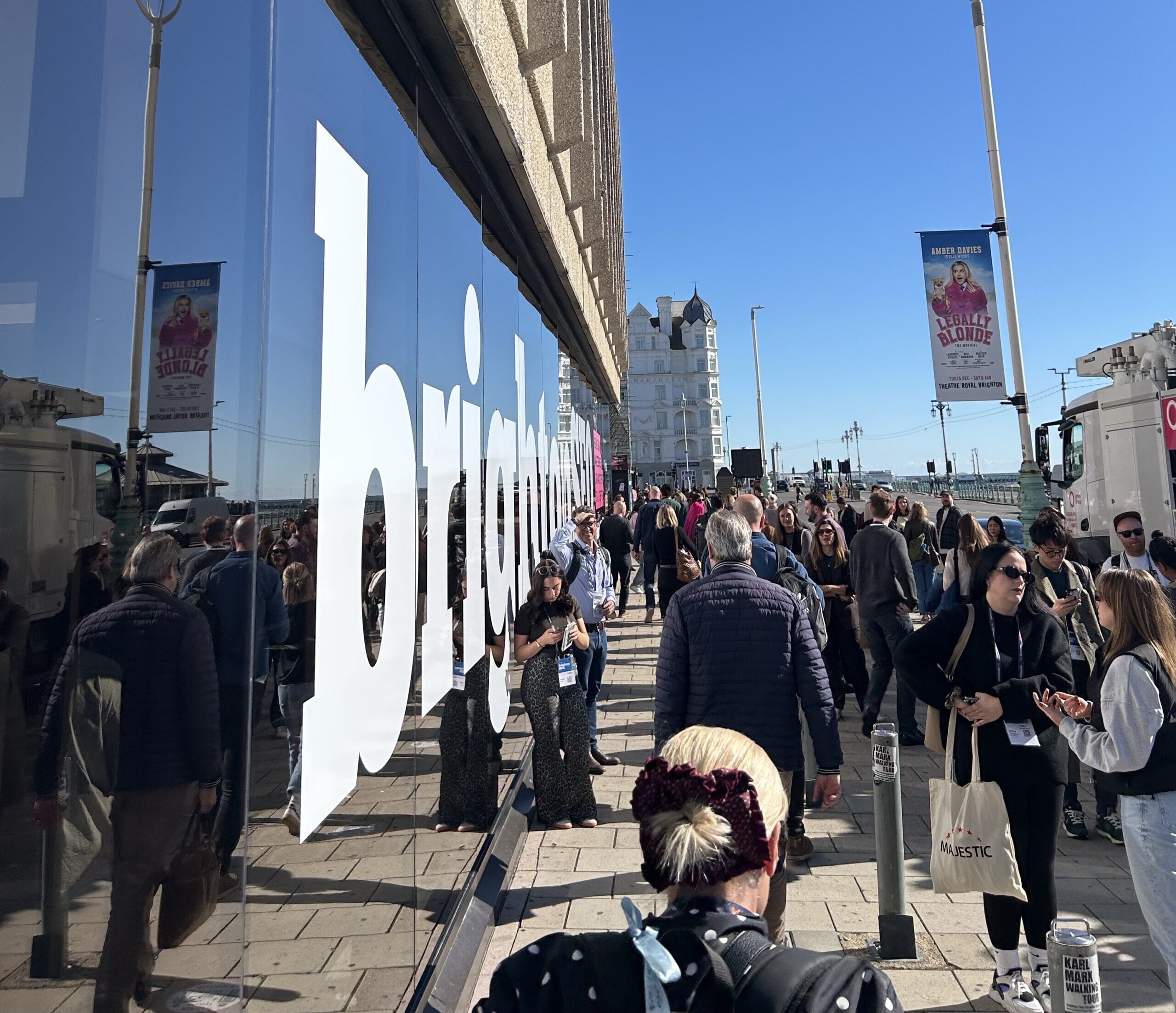 brightonseo sign and view of crowd from outside the event